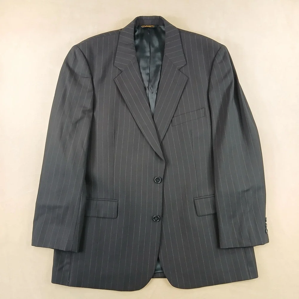 Brooks Brothers Brooksease 42R Mens Sport Coat Jacket Navy Wool 22x31 Pinstripes